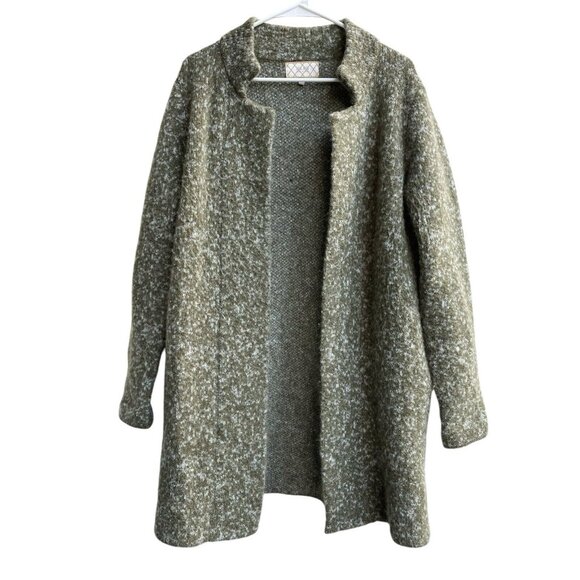 Sweaters - Women's Size M Long Open Cardigan Olive Green‎ Made in Italy Mohair Wool Blend